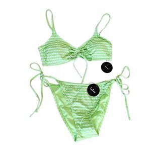 Lulus NWT Check Yourself Out Light Green Gingham Bikini Set Top‎ M Bottom S